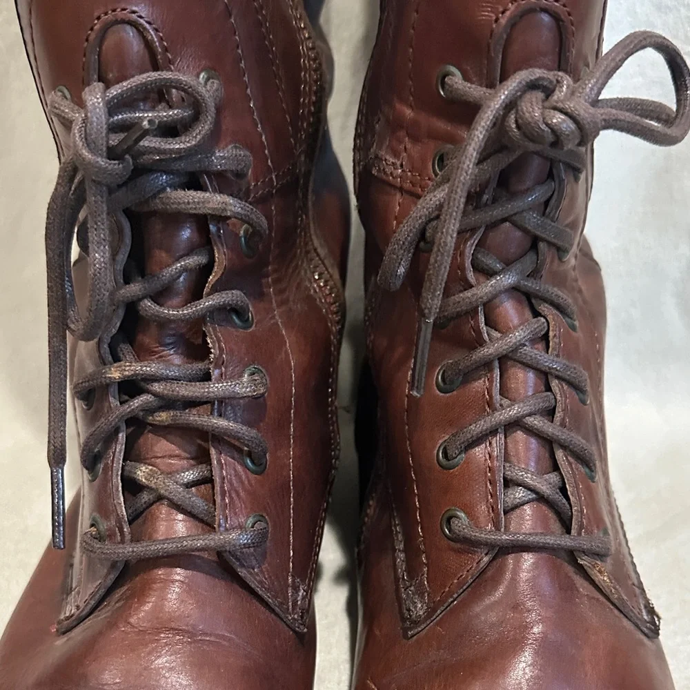 Frye Brown Leather Melissa  Lace up zip women’s
